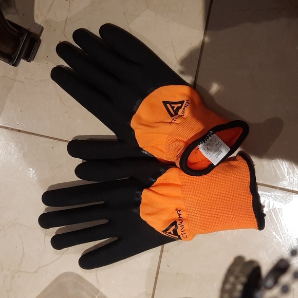 Men's size Large New black orange construction safety thick gloves winter weight - Picture 1 of 3
